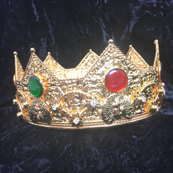 King Queen Gold Crown Rhinestones Faux Jewels on Gold Metal Band NWOT main image 11